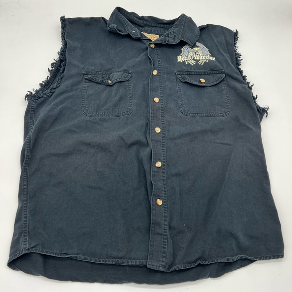 Coast Biker Style Road Warrior Sleeveless Distressed Button Down Black S… - Picture 2 of 6